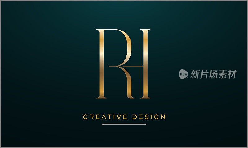 RH, HR字母字母抽象奢侈标志图标组合